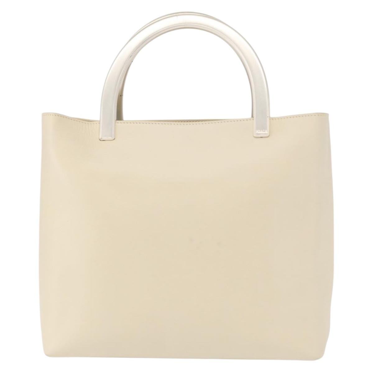 Prada Vintage Tote Leather, WHITE, LEATHER, Handbag
