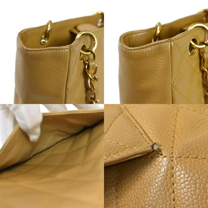 Chanel Petite Shopping Tote Quilted Caviar, Beige, Leather, Shoulder Bag