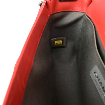 Chanel Boy Flap Bag with Strap Quilted Lambskin, RED, LEATHER, Shoulder bag