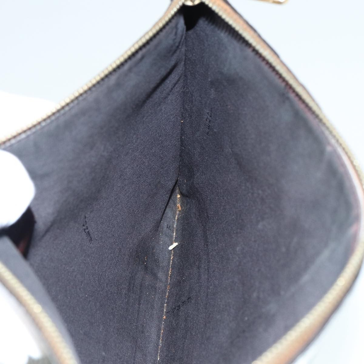 Fendi Mania Logo Zip Pouch Inlaid Leather, BEIGE, LEATHER, Clutche & pouche