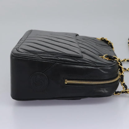 Chanel V Stitch Leather, BLACK, LEATHER, Handbag