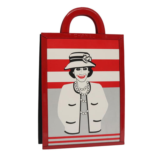 Chanel Vintage Portrait Tote Printed Leather and Quilted Patent, Red, Leather, Tote Bag