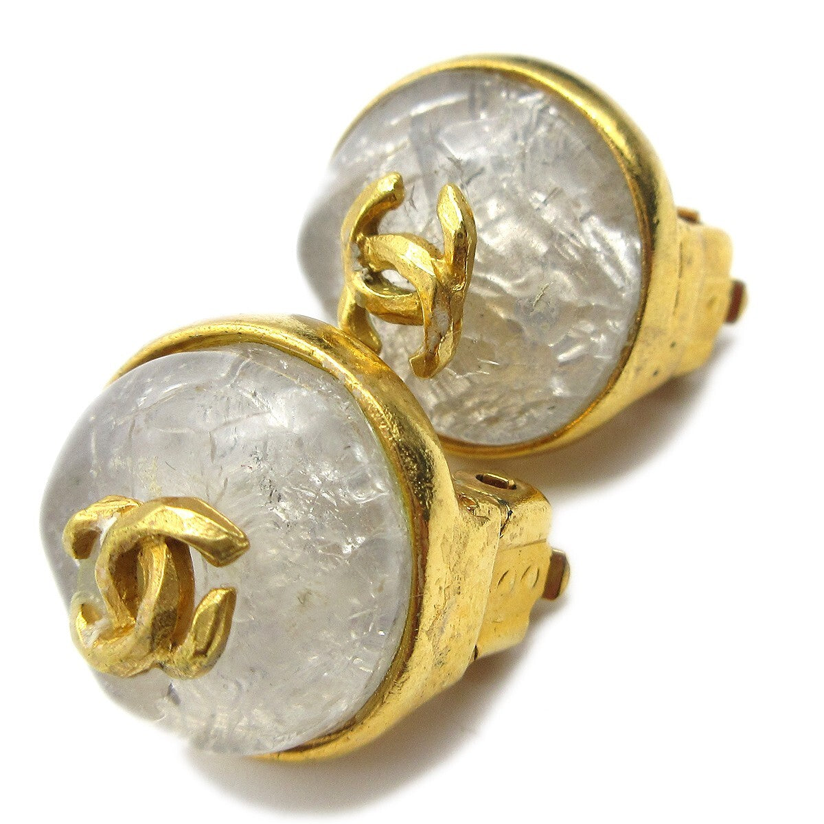 Chanel Vintage CC Round Button Clip-On Earrings Metal, GOLD, GOLD_PLATED, Earrings