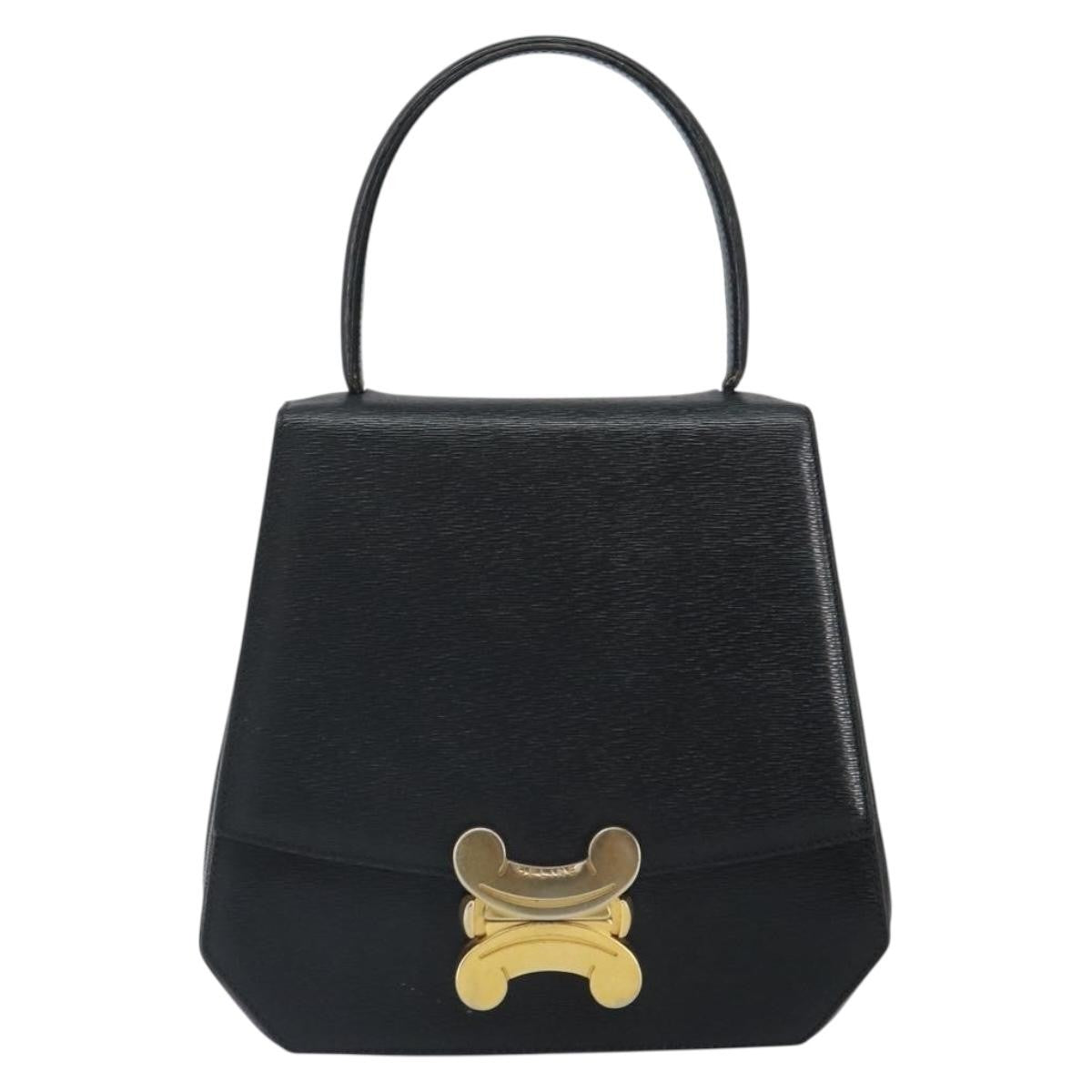 Celine Vintage Triomphe Flap Bag Leather, BLACK, LEATHER, Handbag
