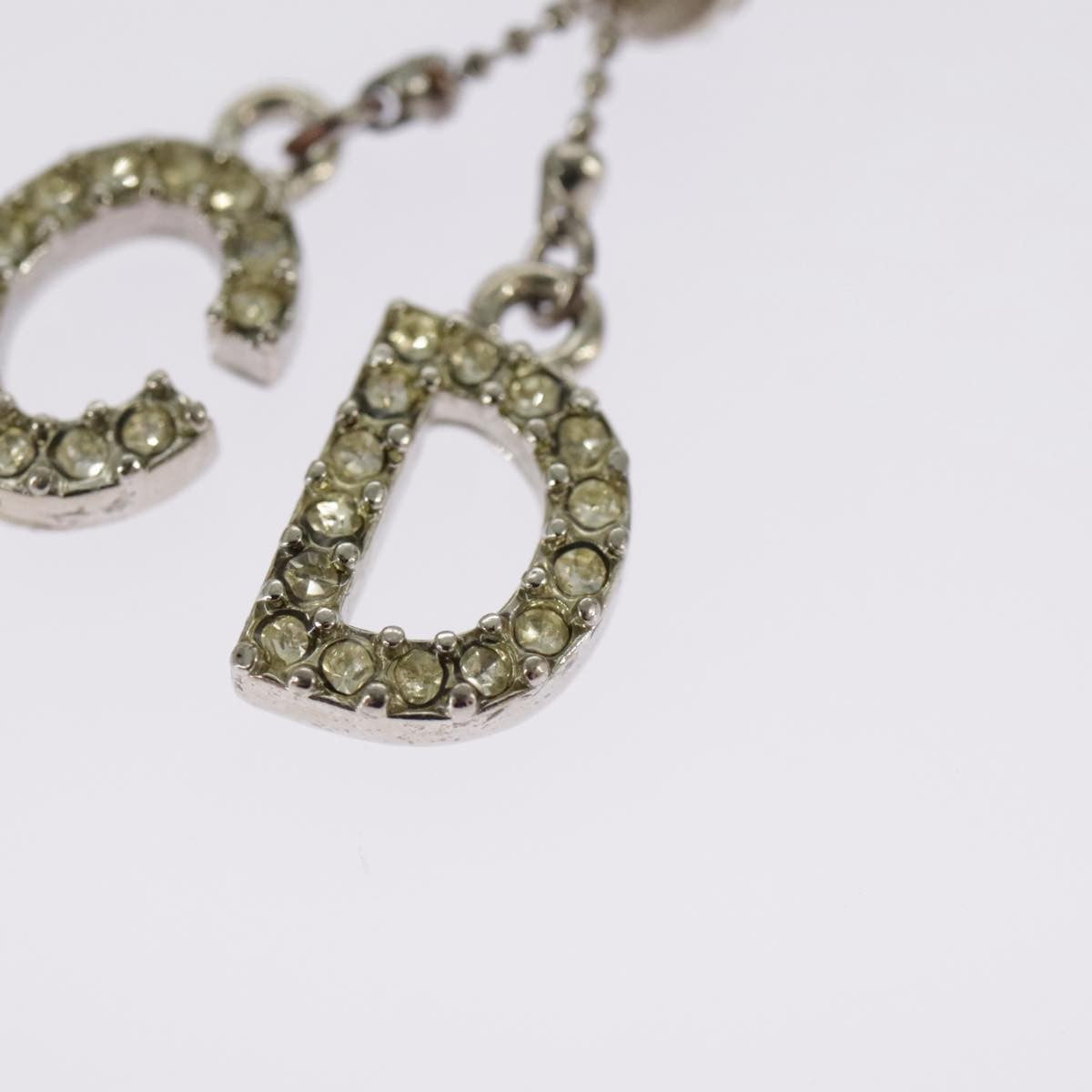 Christian Dior Bow CD Pendant Necklace Metal with Crystal, SILVER, METAL, Necklace