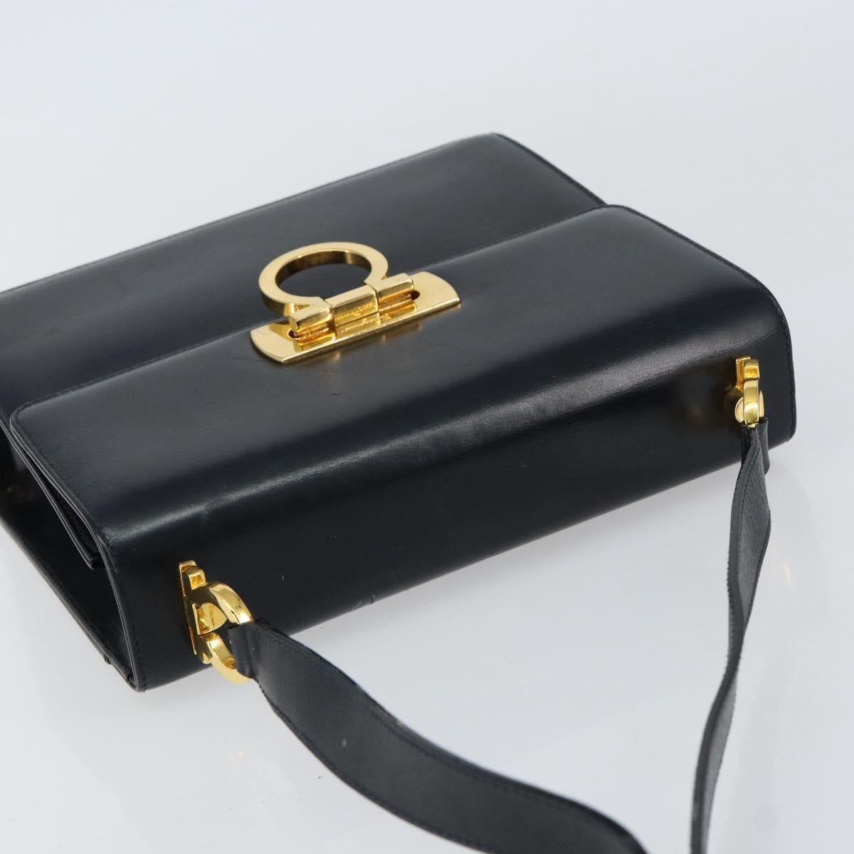 Salvatore Ferragamo Gancini Shoulder Bag Leather, NAVY, LEATHER, Shoulder bag
