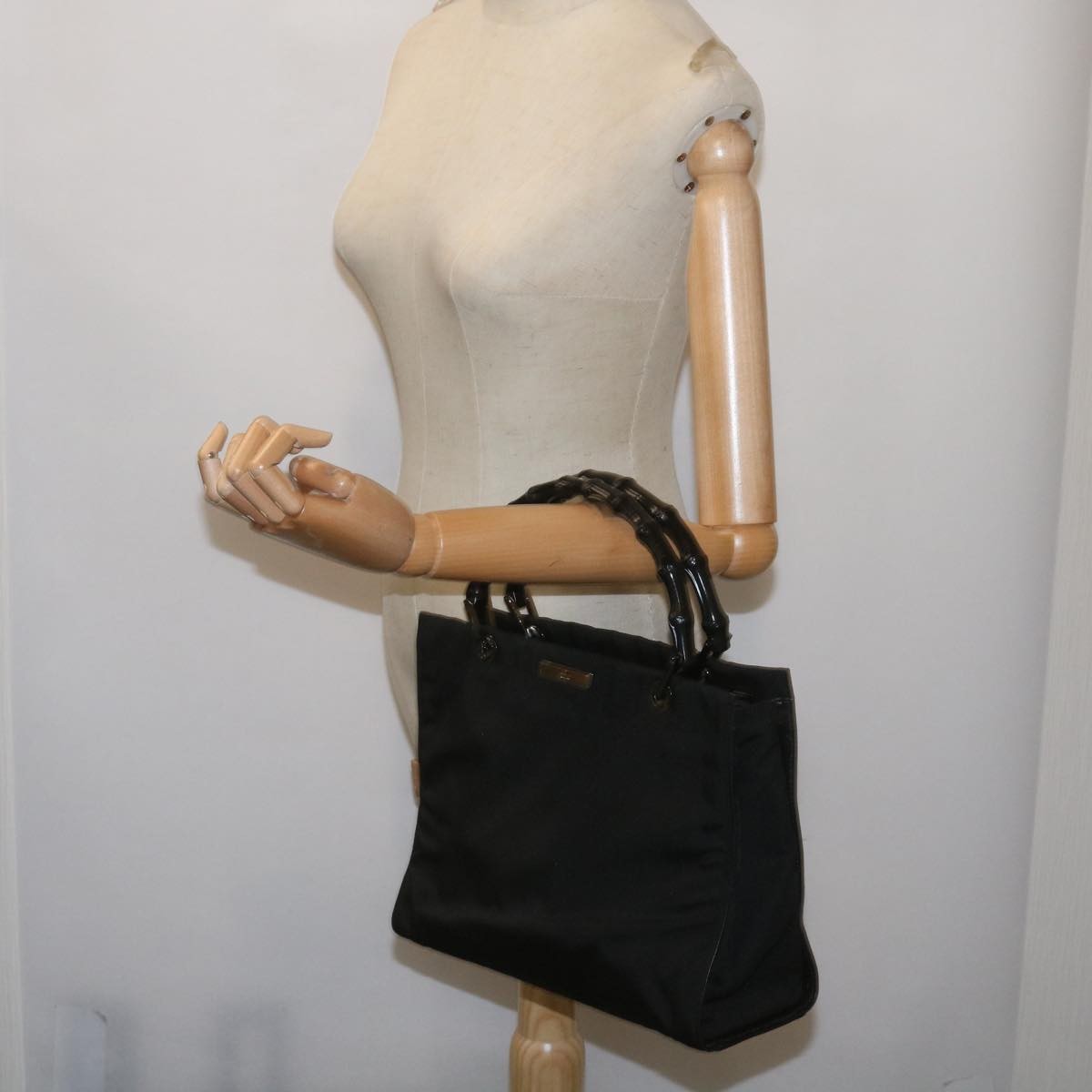 Gucci Bamboo Shopper Tote Canvas, BLACK, CANVAS, Tote bag
