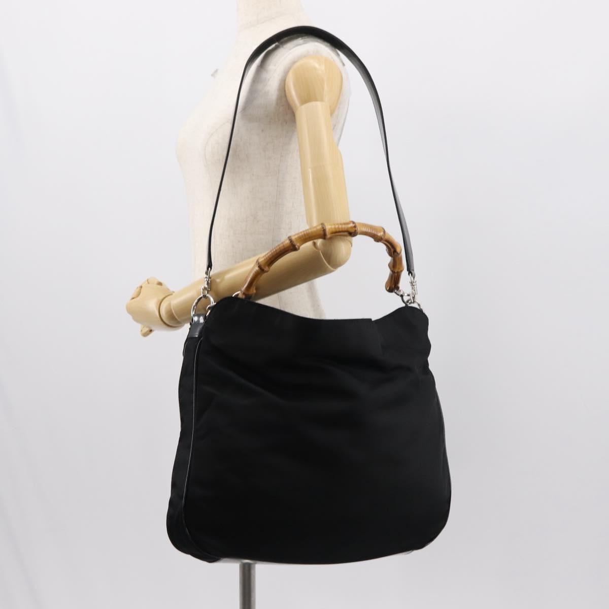 Gucci Vintage Bamboo Handle Bag Nylon, BLACK, NYLON, Handbag