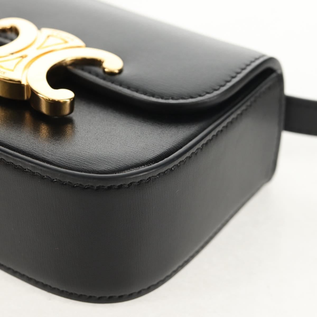 Celine Vintage Triomphe Shoulder Bag Leather, Black, Leather, Handbag