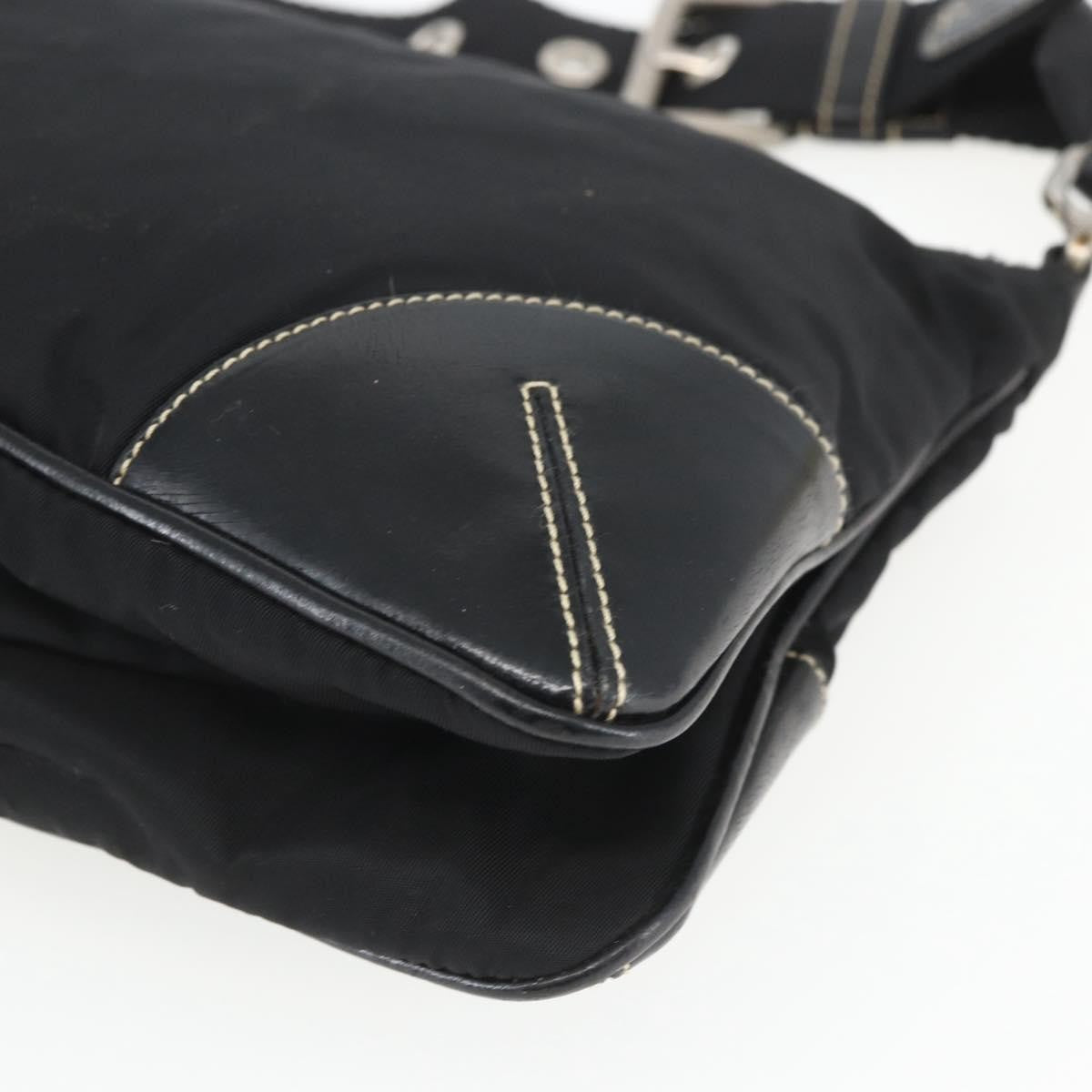 Prada Belted Shoulder Bag Tessuto with Leather, BLACK, NYLON, Shoulder bag