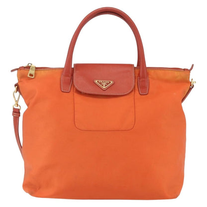 Prada Convertible Flap Tote Tessuto and Saffiano Leather, Orange, Nylon, Tote Bag