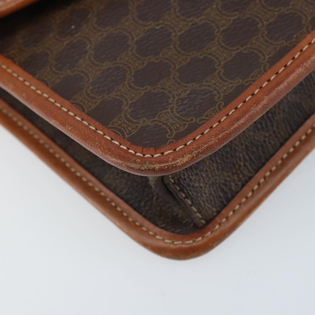 Celine Vintage Macadam Circle Logo Shoulder Bag Canvas and Leather, Brown, Canvas, Shoulder Bag