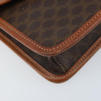 Celine Vintage Macadam Circle Logo Shoulder Bag Canvas and Leather, Brown, Canvas, Shoulder Bag