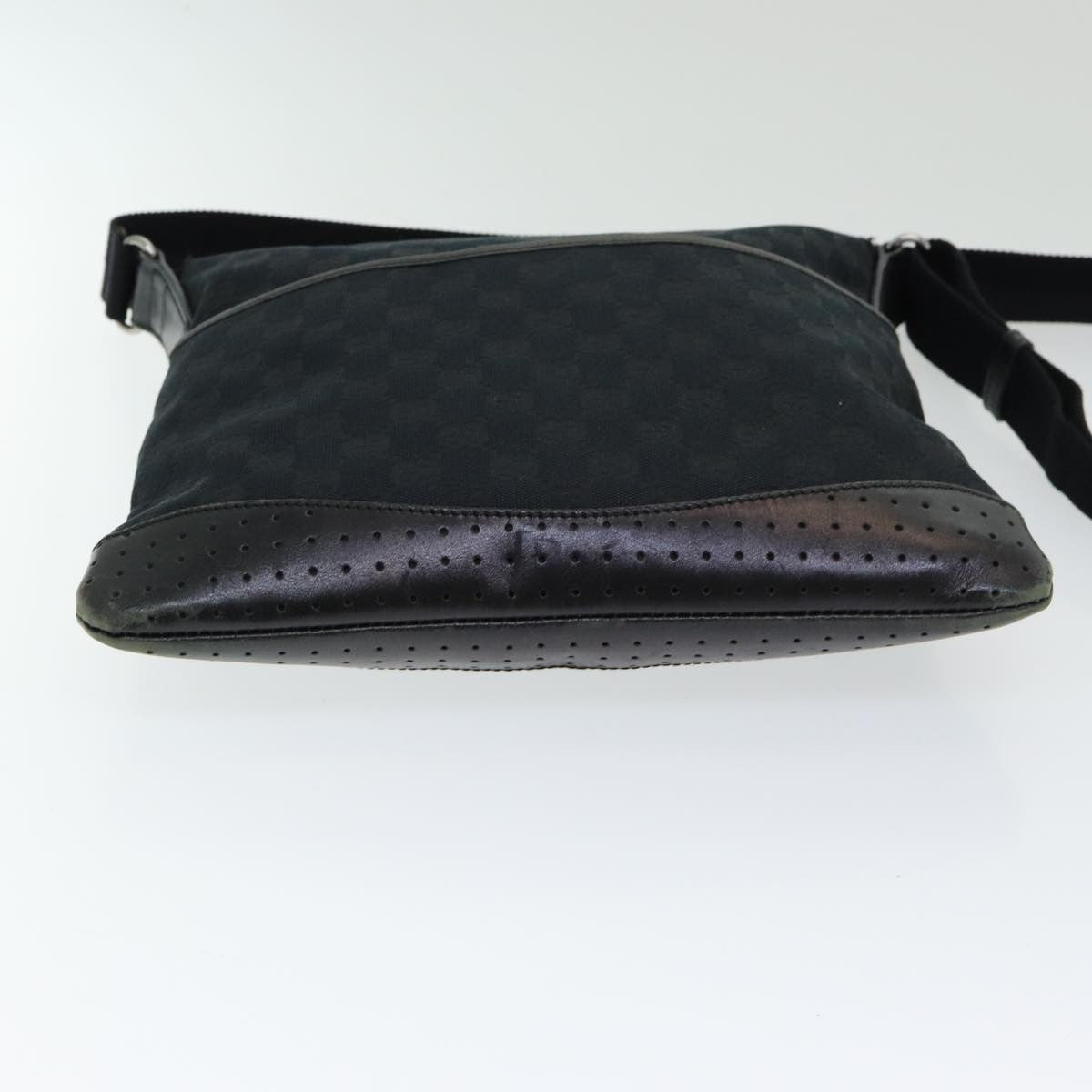 Gucci Zip Messenger Bag GG Canvas with Perforated Leather, BLACK, CANVAS, Crossbody bag