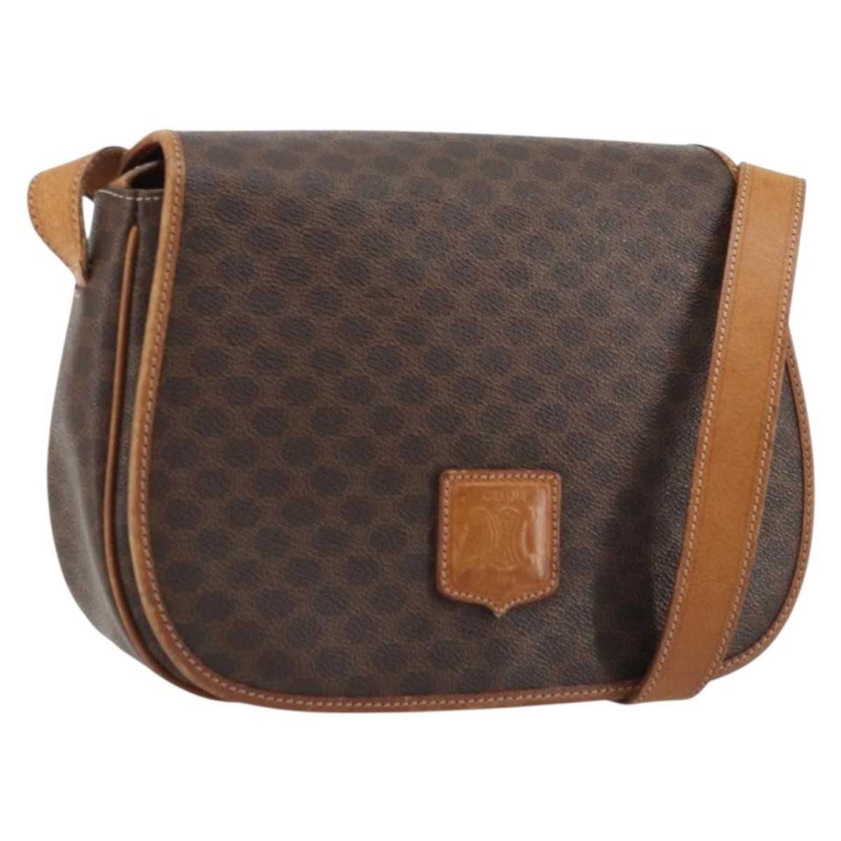 Celine Vintage Macadam Shoulder Bag Canvas and Leather, Brown, Canvas, Shoulder Bag