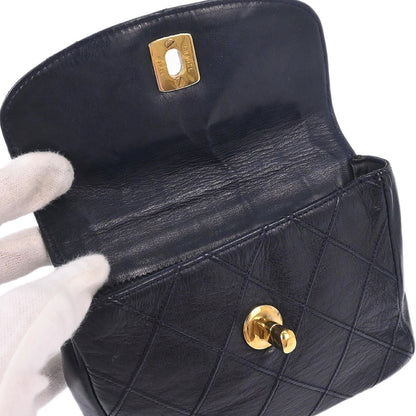 Chanel Vintage Flap Waist Bag Leather, NAVY, LEATHER, Clutche & pouche