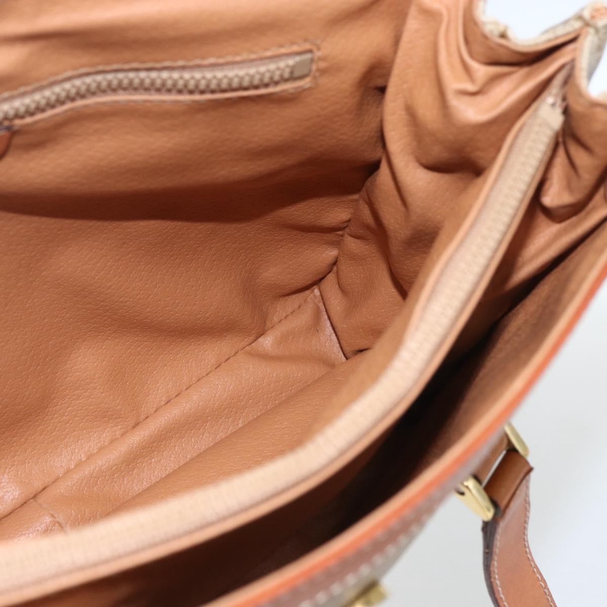 Celine Vintage Macadam Handbag Canvas and Leather, BEIGE, CANVAS, Handbag
