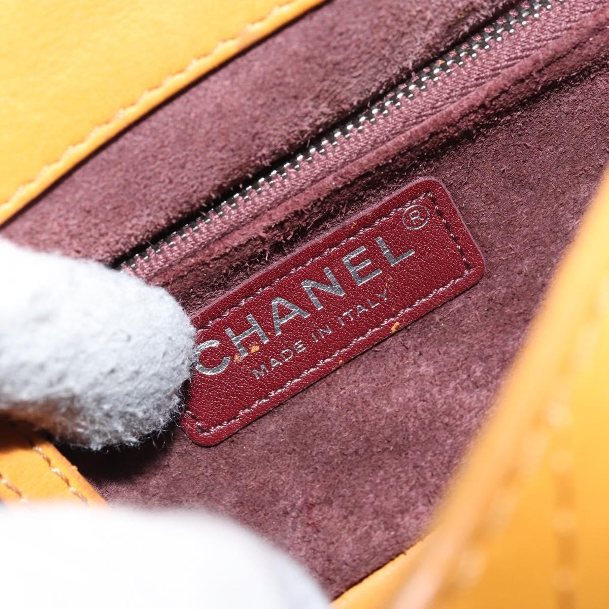 Chanel Chain Flap Bag Quilted Leather, ORANGE, LEATHER, Shoulder bag