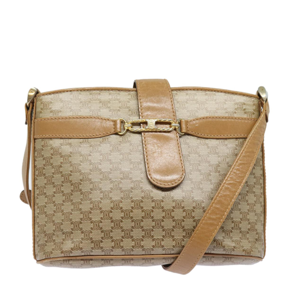 Celine Macadam Shoulder Bag Canvas, BEIGE, CANVAS, Shoulder bag