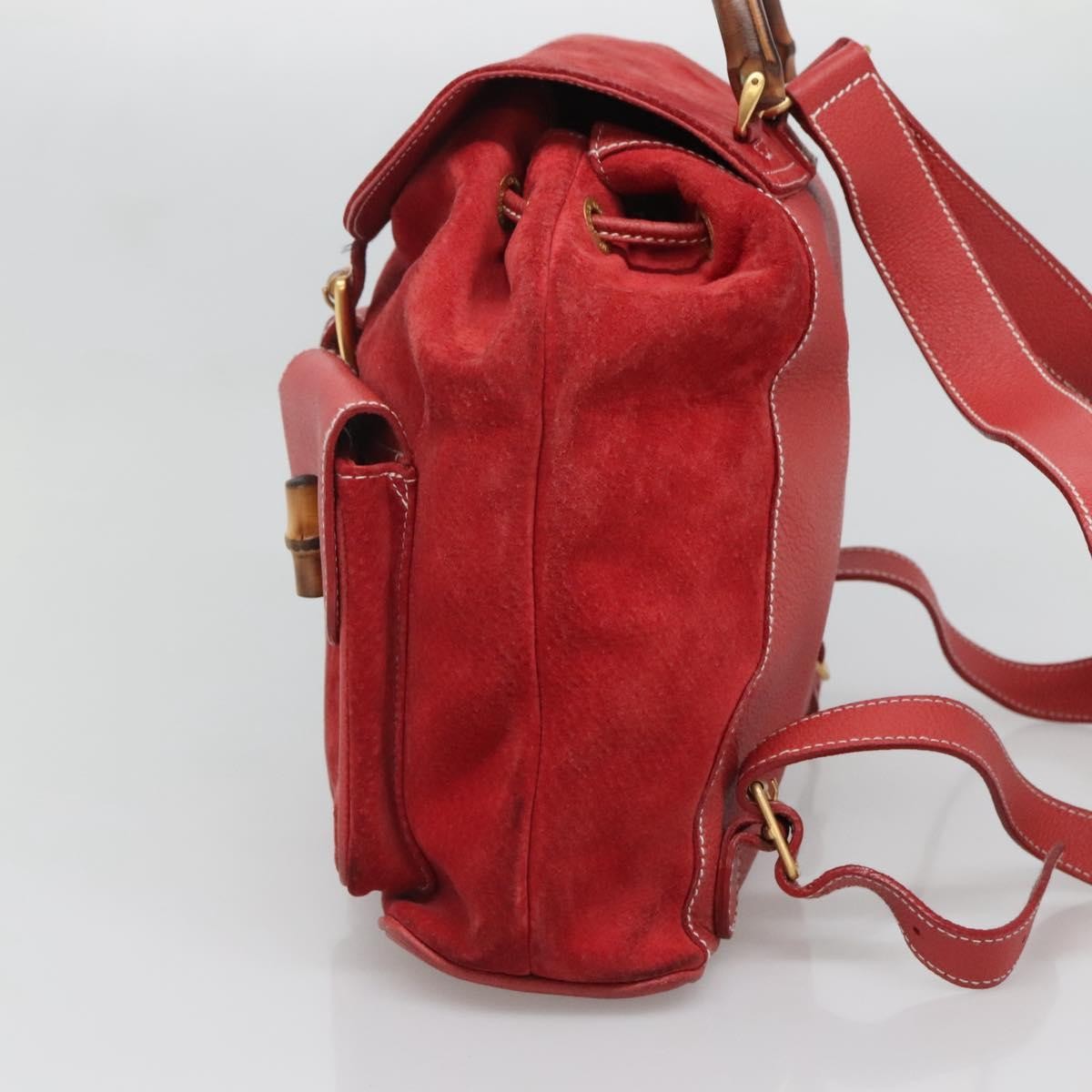 Gucci Bamboo Tassel Backpack Suede, RED, SUEDE, Backpack