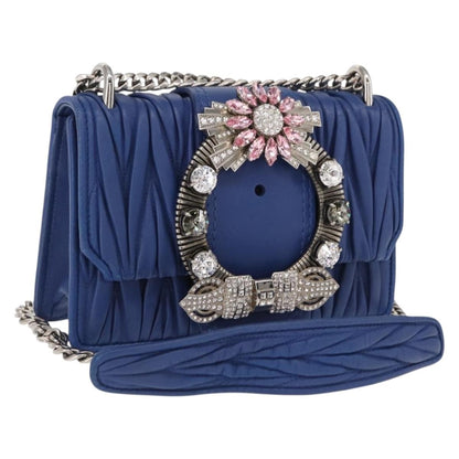 Miu Miu Madras Crystal Buckle Shoulder Bag Matelasse Leather, BLUE, LEATHER, Shoulder bag