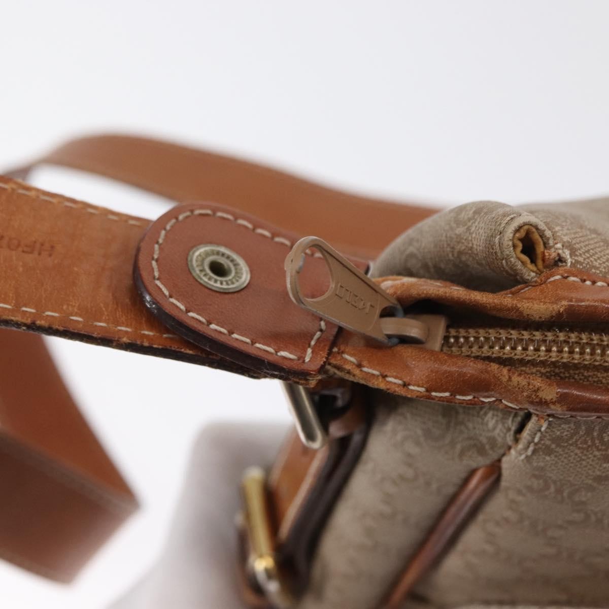 Celine Vintage Macadam Shoulder Bag Canvas and Leather, BEIGE, CANVAS, Shoulder bag