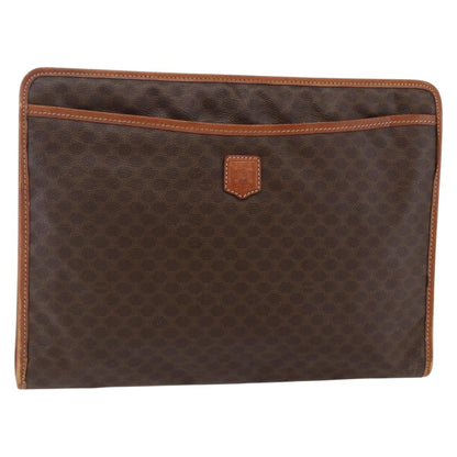 Celine Macadam Pochette Canvas, Brown, Canvas, Clutch