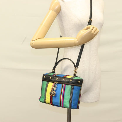 Versace Vanity Hand Bag Canvas and Leather, BLUE, CANVAS, Clutche & pouche