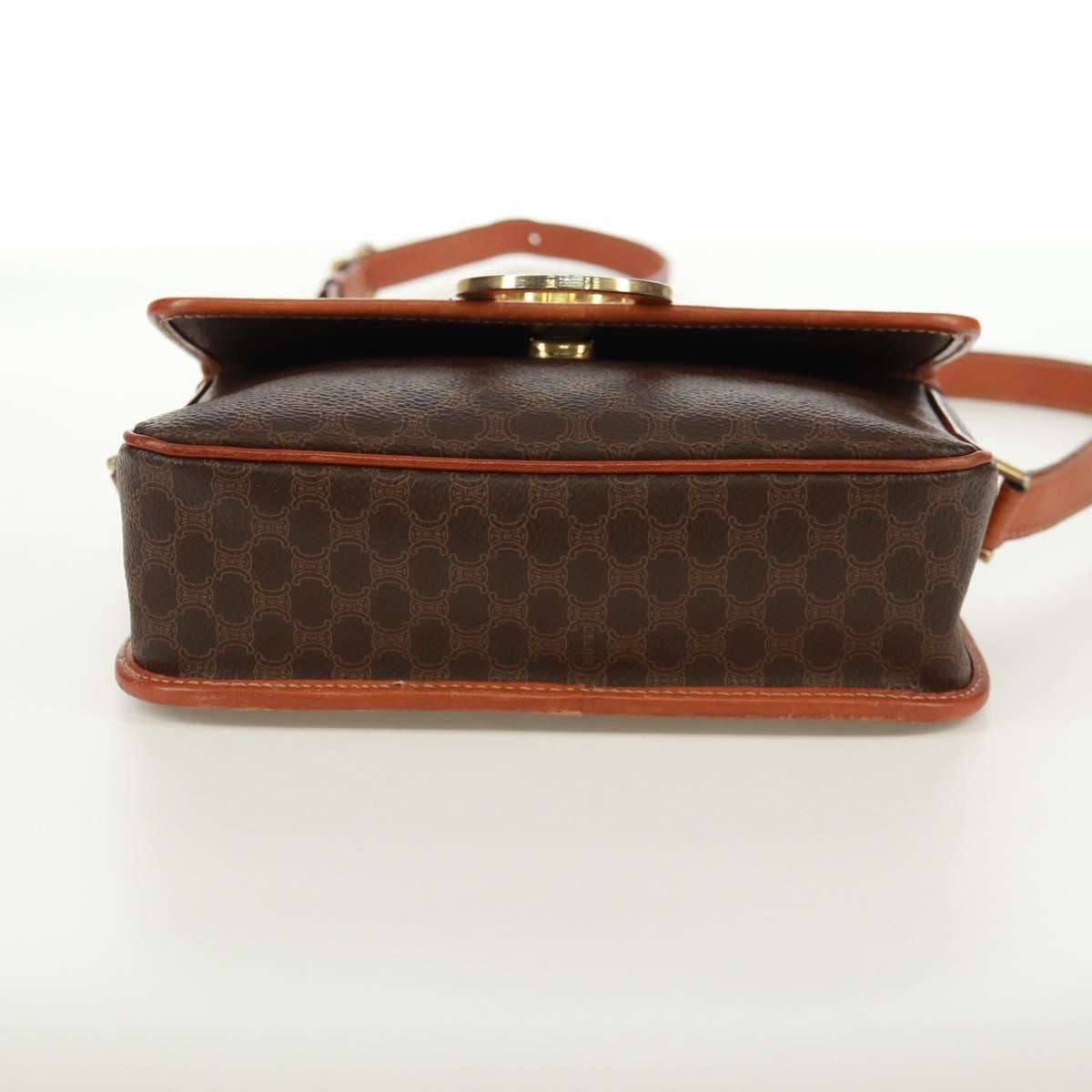 Celine Vintage Macadam Circle Logo Shoulder Bag Canvas and Leather, BROWN, CANVAS, Shoulder bag