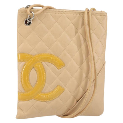 Chanel Cambon Flat Messenger Quilted Leather, BEIGE, LEATHER, Shoulder bag