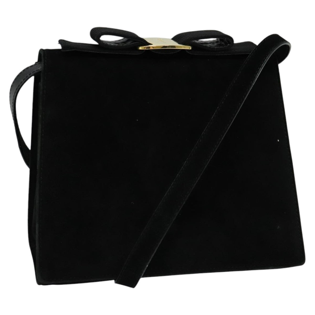 Salvatore Ferragamo Vala Shoulder Bag Suede, BLACK, SUEDE, Shoulder bag