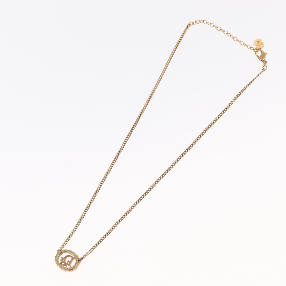 Christian Dior Vintage Logo Round Pendant Necklace Metal and Crystals, GOLD, METAL, Necklace