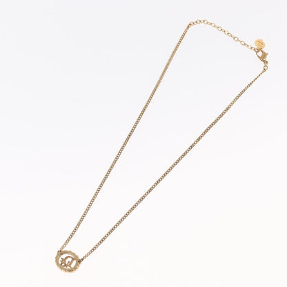 Christian Dior Vintage Logo Round Pendant Necklace Metal and Crystals, GOLD, METAL, Necklace