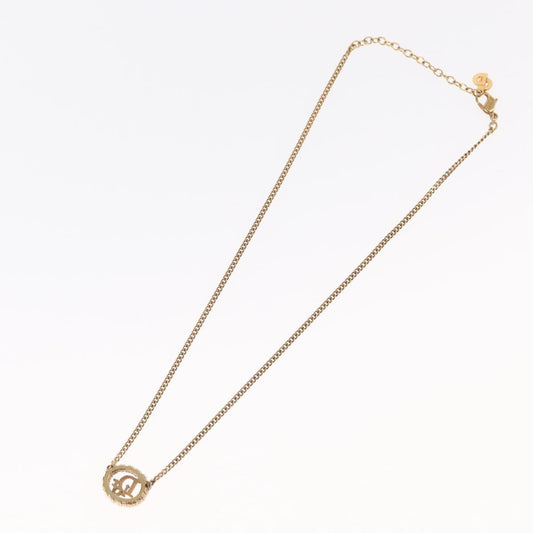 Christian Dior Vintage Logo Round Pendant Necklace Metal and Crystals, GOLD, METAL, Necklace