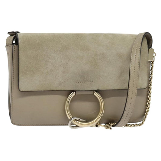 Chloe Faye Shoulder Bag Leather and Suede, BEIGE, LEATHER, Shoulder bag