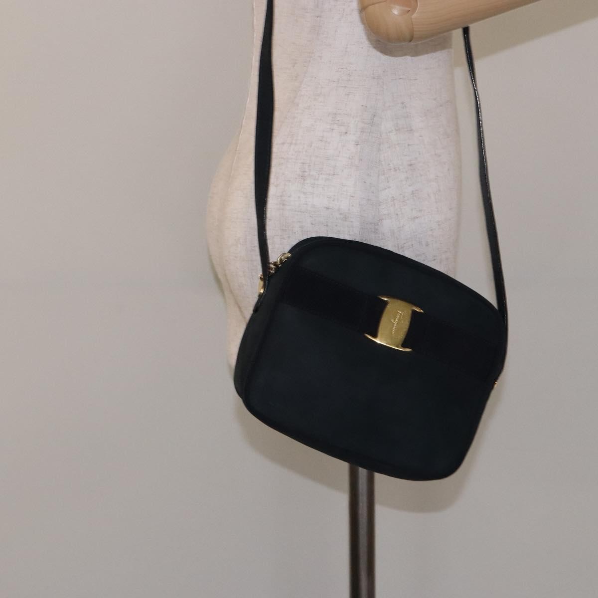 Salvatore Ferragamo Vala Shoulder Bag Suede, NAVY, SUEDE, Shoulder bag