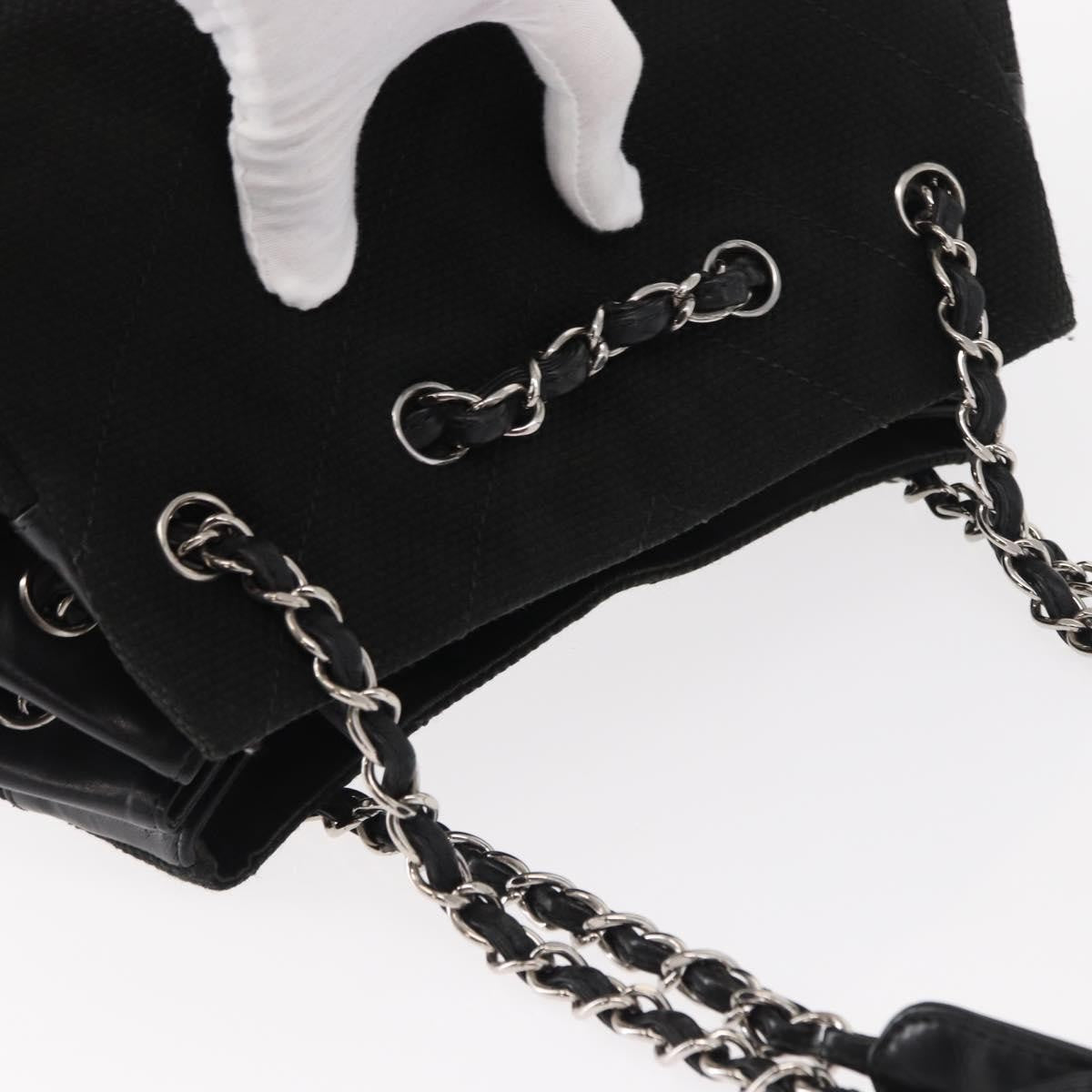 Chanel Vintage CC Charm Tote Chevron Canvas, BLACK, CANVAS, Tote bag