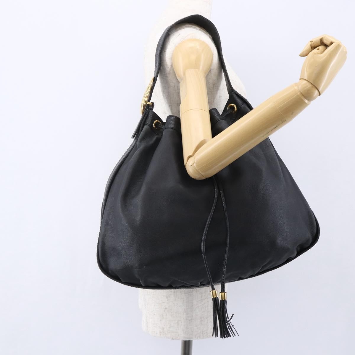 Gucci Interlocking Icon Drawstring Hobo Leather, BLACK, LEATHER, Shoulder bag