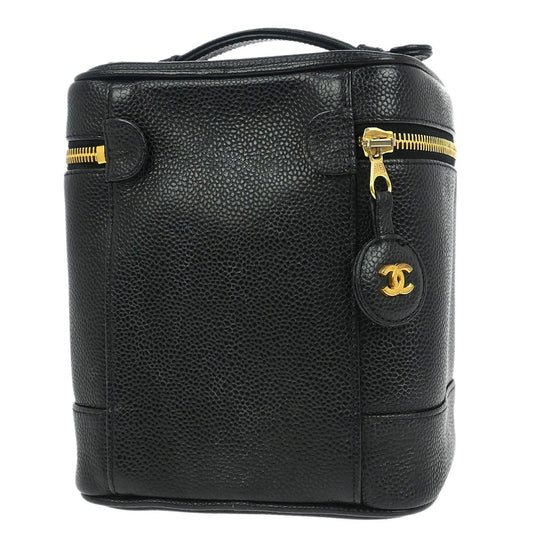 Chanel Vintage Timeless Cosmetic Case Caviar, BLACK, LEATHER, Handbag