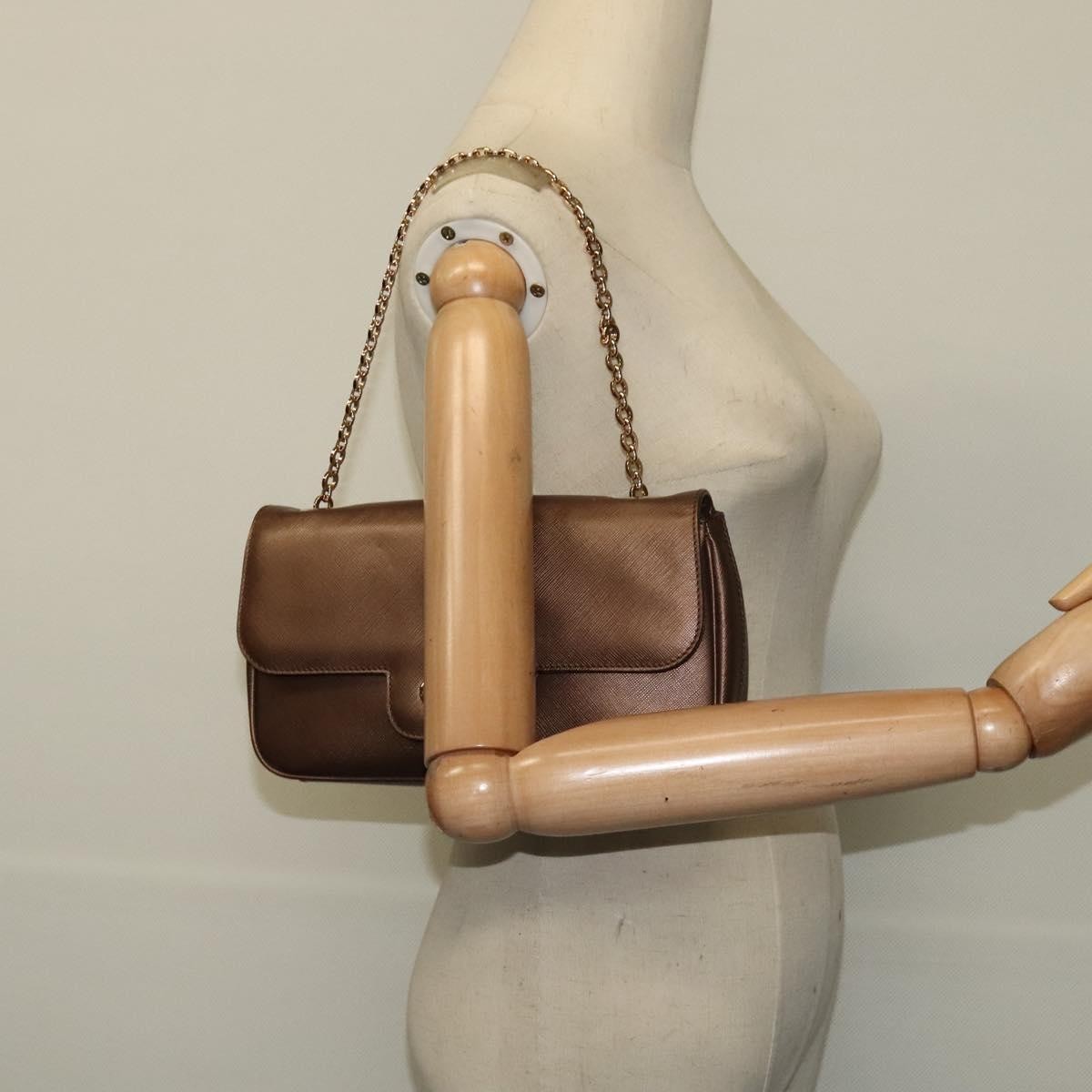 Salvatore Ferragamo Gancini Chain Shoulder bag Leather, BROWN, LEATHER, Shoulder bag
