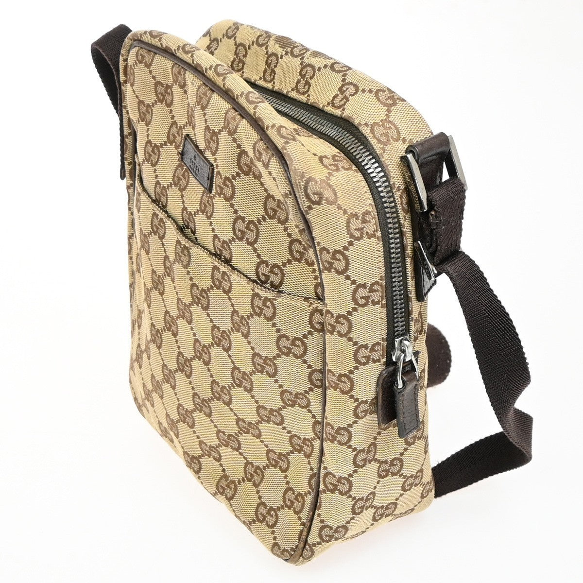 Gucci Vintage Front Pocket Flat Messenger GG Canvas, BEIGE, CANVAS, Shoulder bag
