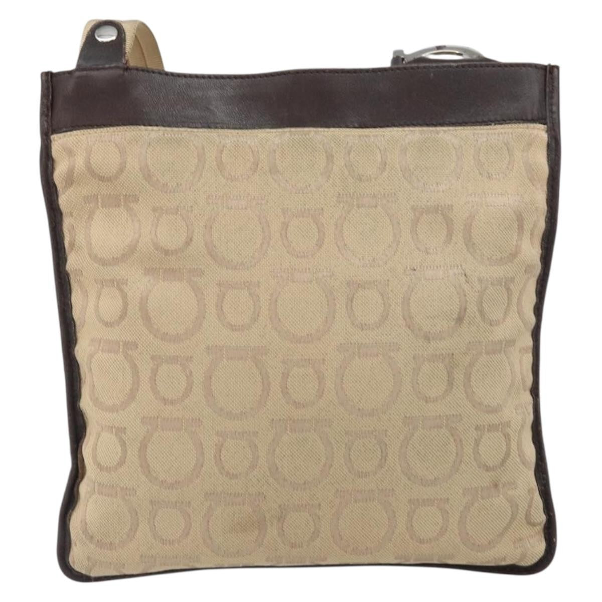 Salvatore Ferragamo Gancini Shoulder Bag Canvas, BEIGE, CANVAS, Shoulder bag