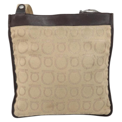 Salvatore Ferragamo Gancini Shoulder Bag Canvas, BEIGE, CANVAS, Shoulder bag