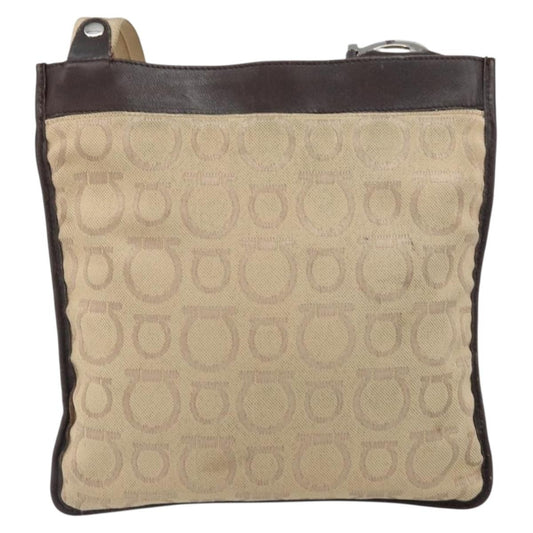 Salvatore Ferragamo Gancini Shoulder Bag Canvas, BEIGE, CANVAS, Shoulder bag