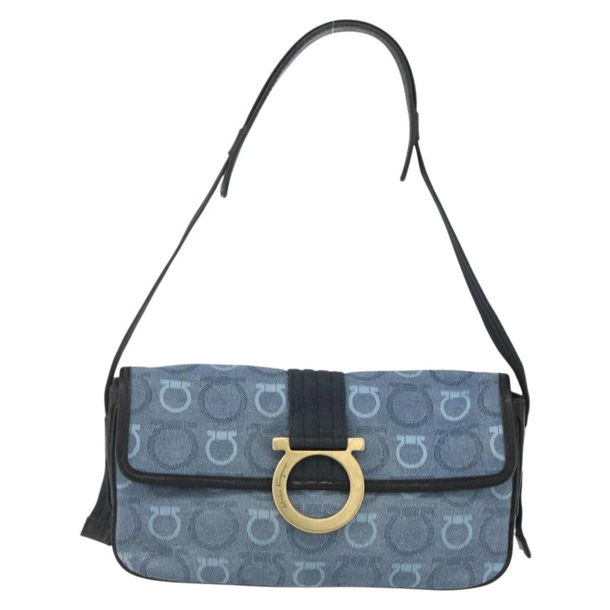 Salvatore Ferragamo Gancini Shoulder Bag Canvas, BLUE, CANVAS, Shoulder bag