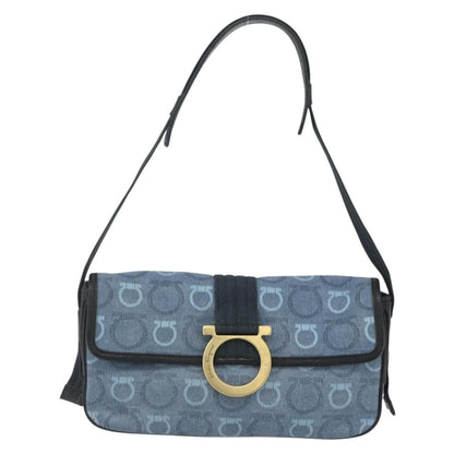 Salvatore Ferragamo Gancini Shoulder Bag Canvas, BLUE, CANVAS, Shoulder bag