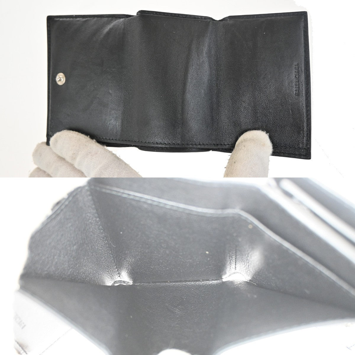 Balenciaga Trifold Wallet Leather, BLACK, LEATHER, Wallets