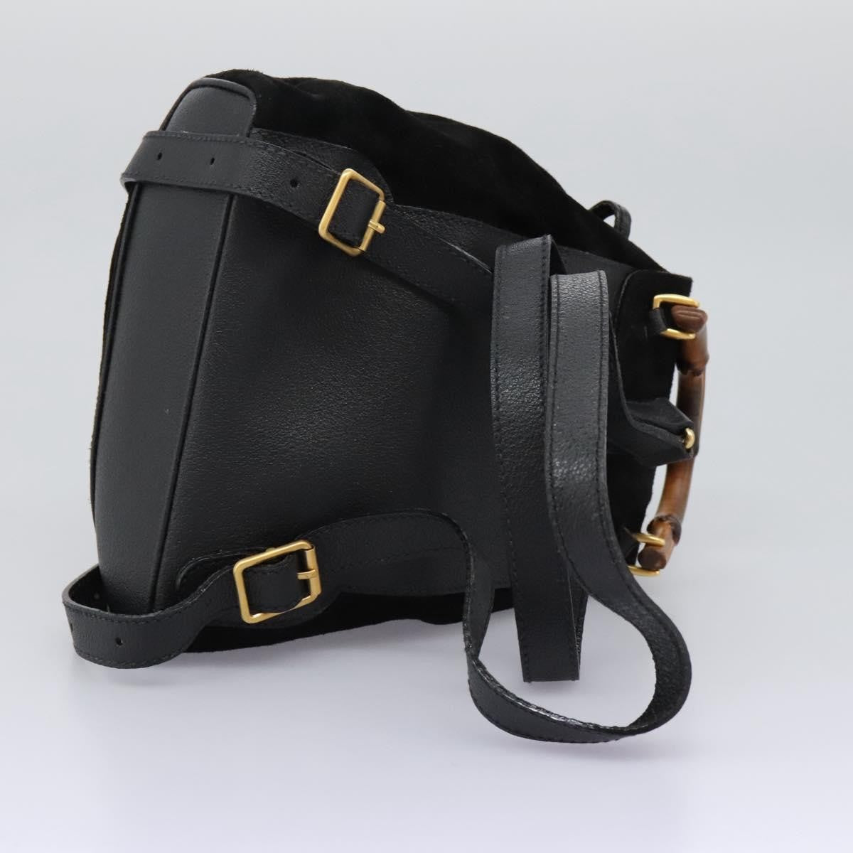 Gucci Vintage Bamboo Backpack Suede, BLACK, SUEDE, Backpack