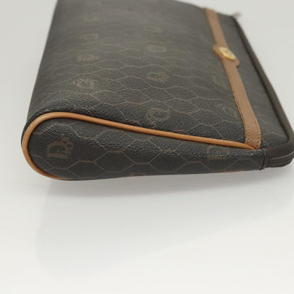 Christian Dior Vintage Honeycomb Zip Pouch Coated Canvas, BLACK, CANVAS, Clutche & pouche