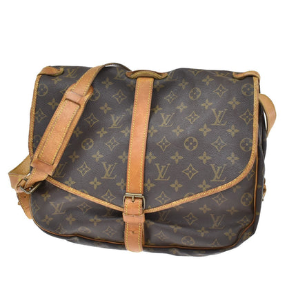 Louis Vuitton Saumur Handbag Monogram Canvas, BROWN, LEATHER, Shoulder bag